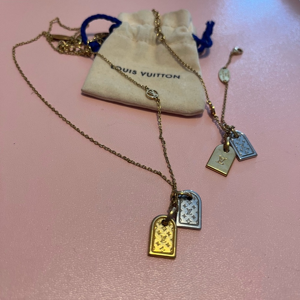 Louis Vuitton Gold and Silver Pendant Necklace + Bracelet set